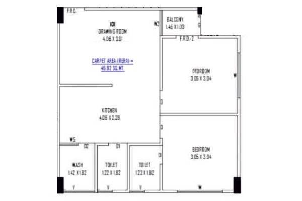Floor plan of 1 BHK 504 Sq. Ft. Apartment in Krishna Satkar Green, Ahmedabad
