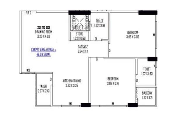 Floor plan of 1 BHK 523 Sq. Ft. Apartment in Krishna Satkar Green, Ahmedabad