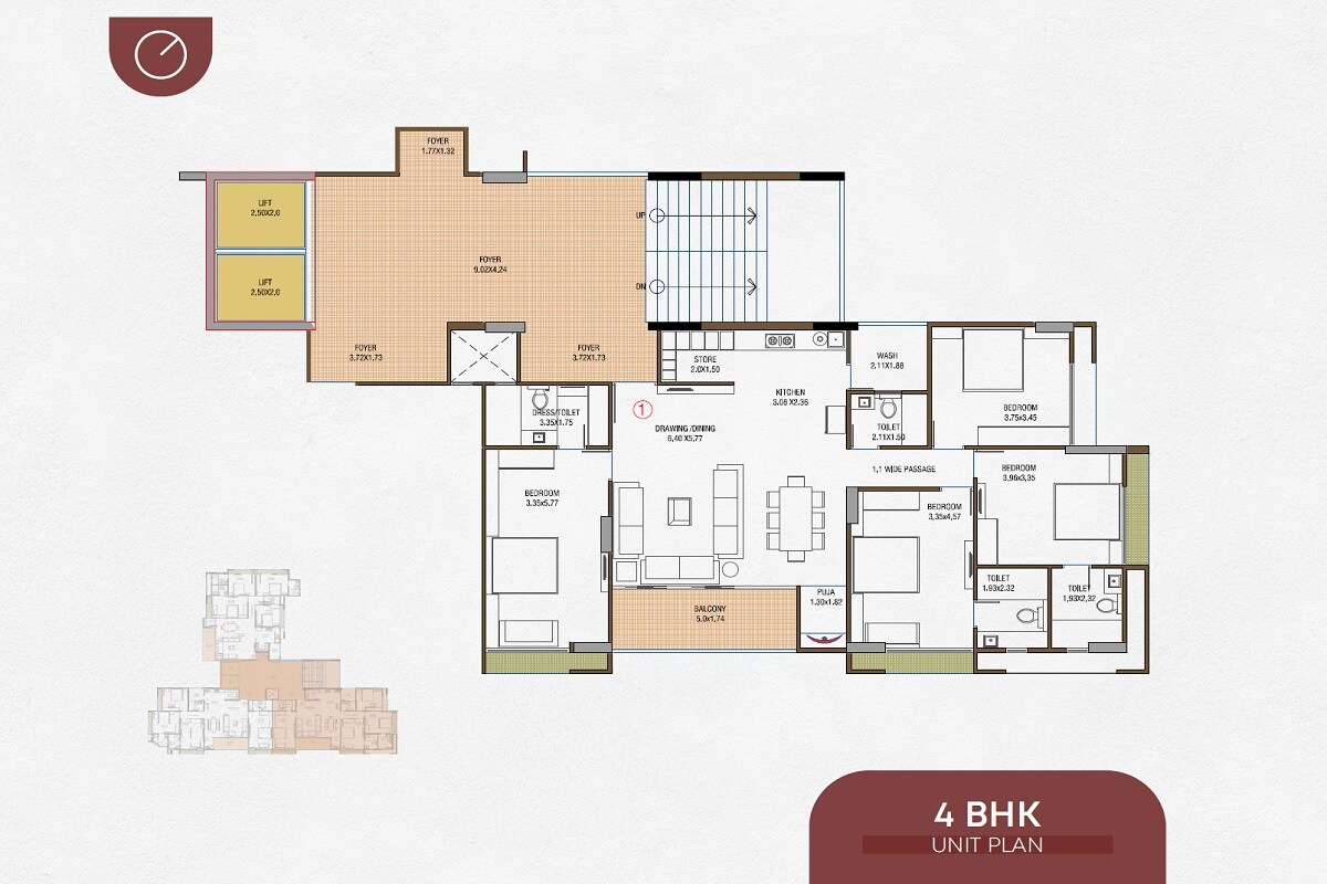 Floor plan of 4 BHK 1466 Sq. Ft. Apartment in Krishna Solitude, Ahmedabad