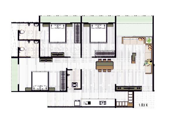 Floor plan of 3 BHK 856 Sq. Ft. Apartment in Krunal Lemon Tree, Ahmedabad