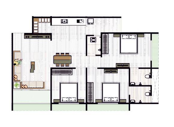 Floor plan of 3 BHK 931 Sq. Ft. Apartment in Krunal Lemon Tree, Ahmedabad