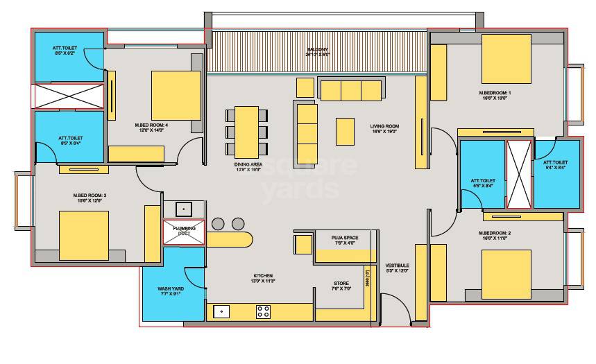 Floor plan of 4 BHK 4500 Sq. Ft. Apartment in Kumbh Avyanna, Ahmedabad