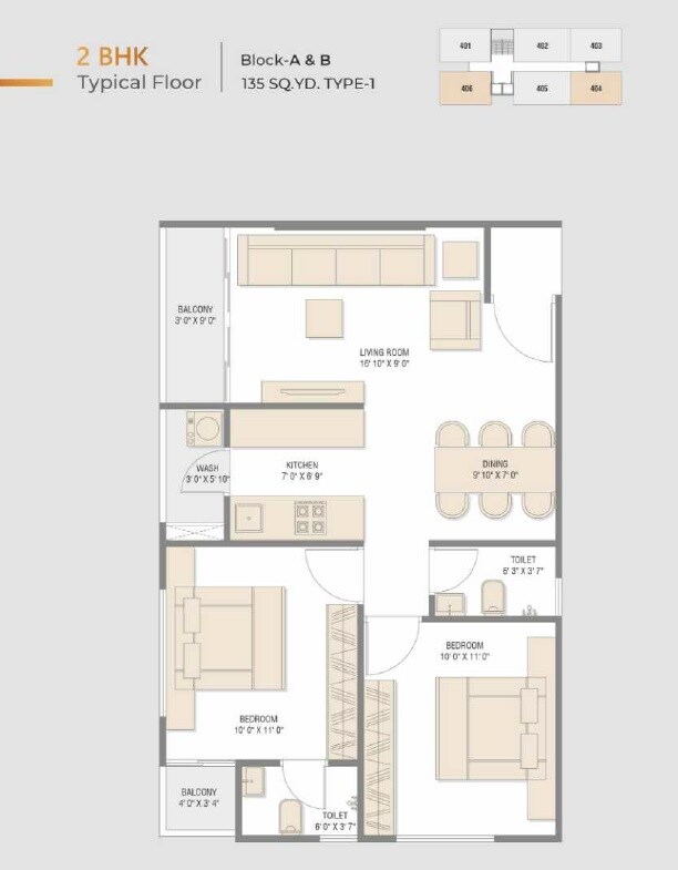 Floor plan of 2 BHK 1215 Sq. Ft. Apartment in Laxmi Rise, Ahmedabad