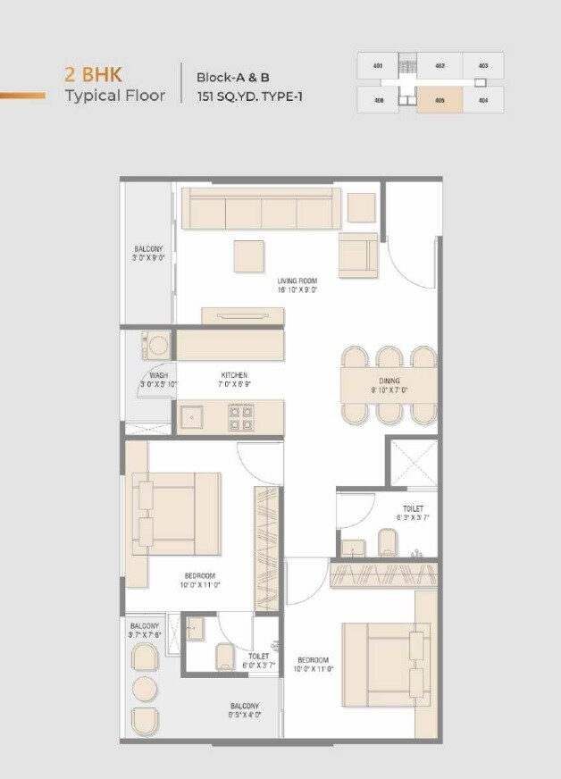 Floor plan of 2 BHK 1359 Sq. Ft. Apartment in Laxmi Rise, Ahmedabad