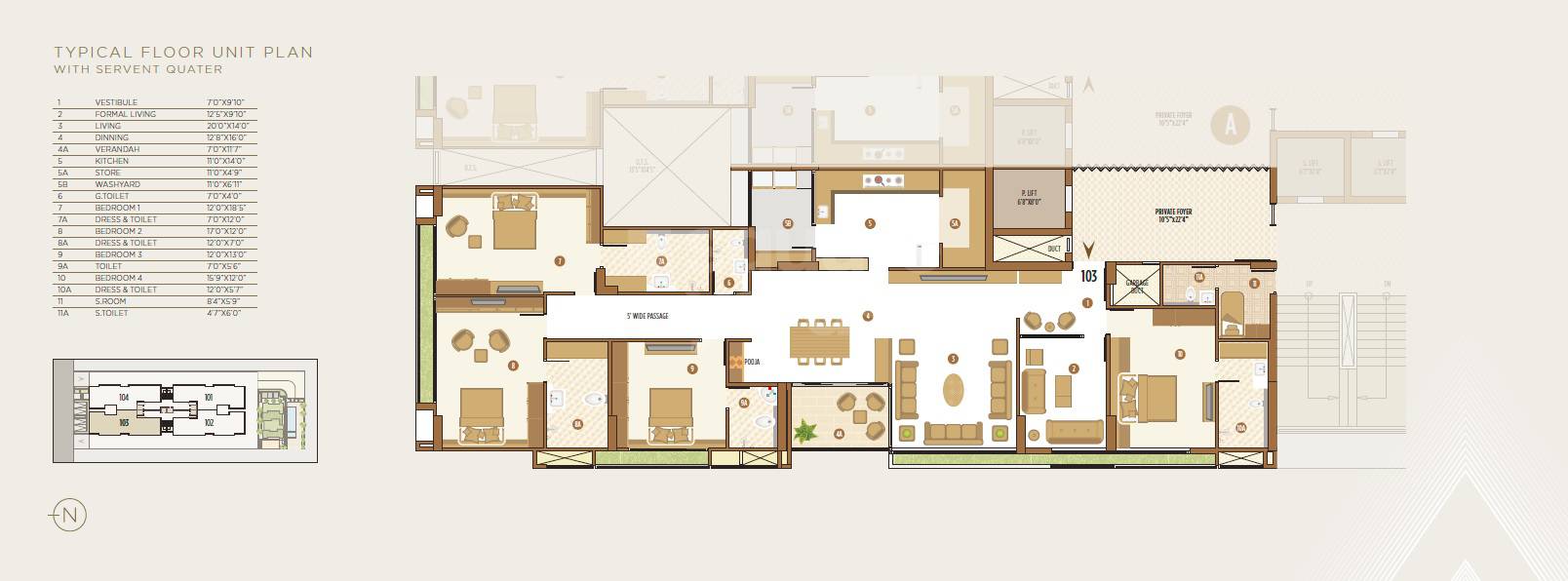 Floor plan of 4 BHK 2410 Sq. Ft. Apartment in Lionarc The Altitude, Ahmedabad