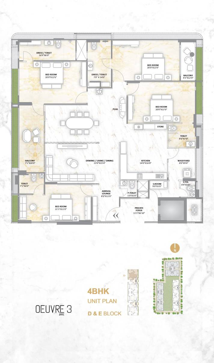 Floor plan of 4 BHK 2333 Sq. Ft. Apartment in Madhav Oeuvre 3, Ahmedabad