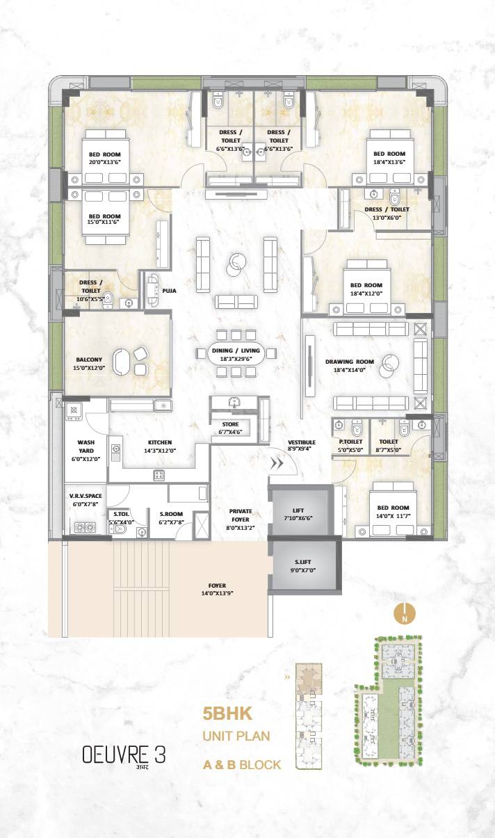 Floor plan of 5 BHK 2826 Sq. Ft. Apartment in Madhav Oeuvre 3, Ahmedabad