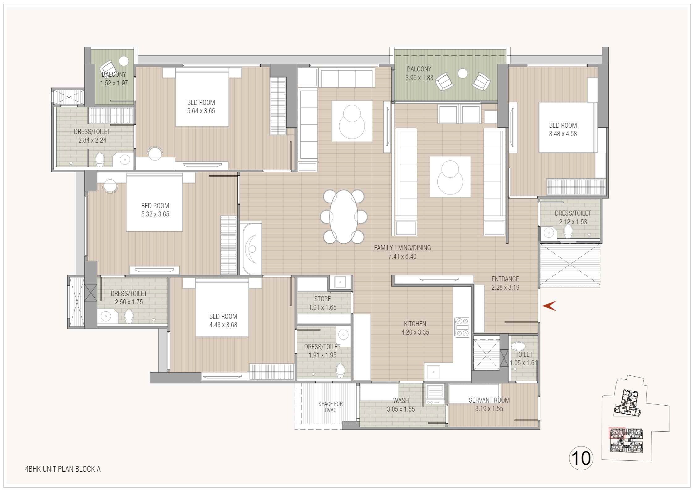 Floor plan of 4 BHK 2160 Sq. Ft. Apartment in Madhav Oeuvre Iconic, Ahmedabad