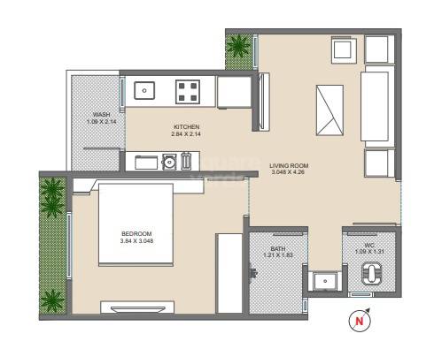Floor plan of 1 BHK Apartment - 379 sq. ft. in Madhuram Glory, Ahmedabad
