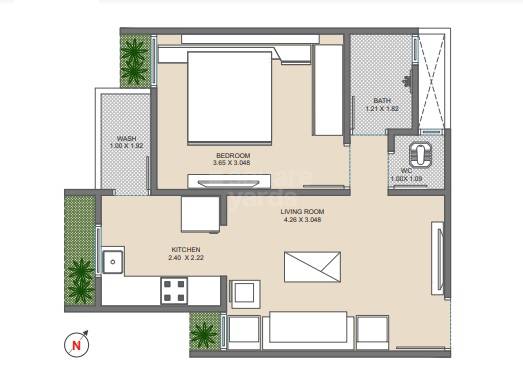 Floor plan of 1 BHK Apartment - 400 sq. ft. in Madhuram Glory, Ahmedabad