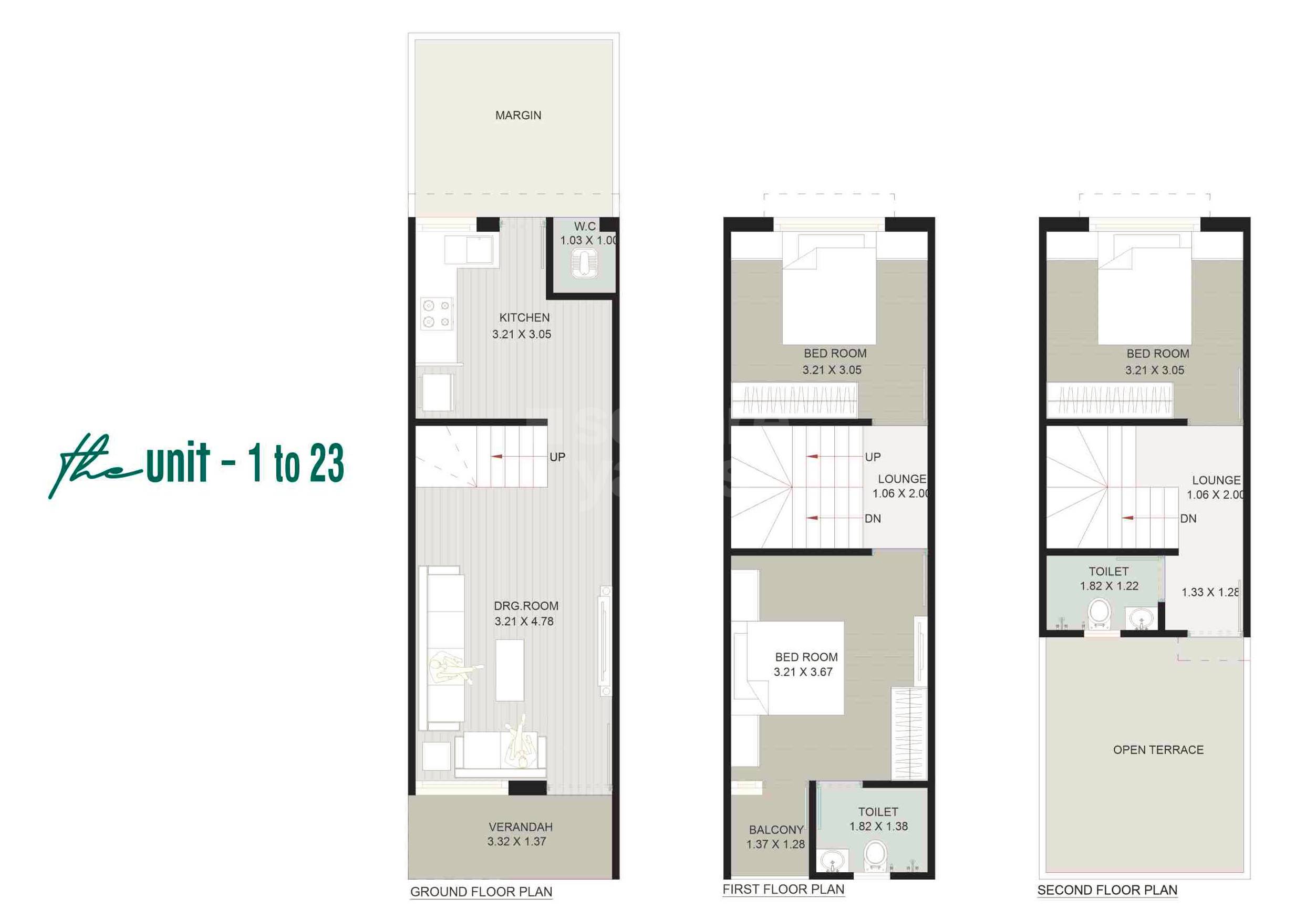 Floor plan of 3 BHK 983 Sq. Ft. Villa in Mahadev Somnath Villa, Ahmedabad