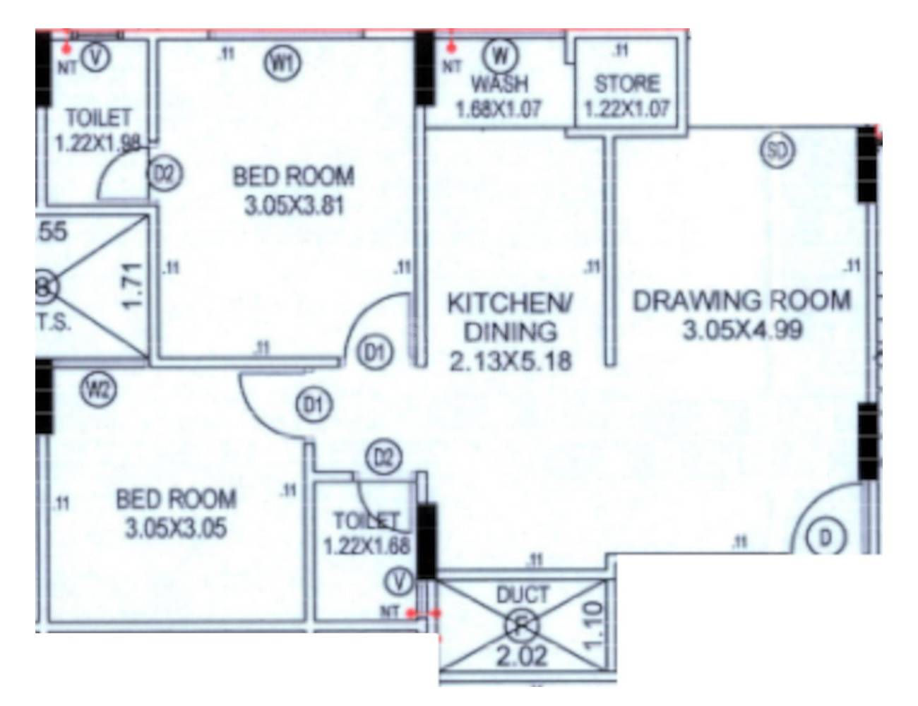 Floor plan of 2 BHK 621 Sq. Ft. Apartment in Mallinath Dharmaraj Residency, Ahmedabad