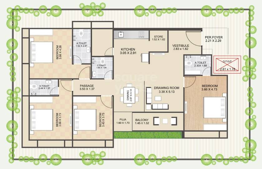 Floor plan of 4 BHK 1473 Sq. Ft. Apartment in Manav Nandita Sampann, Ahmedabad