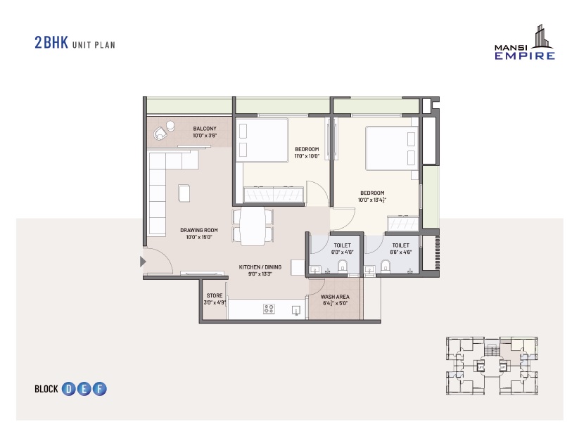 2 BHK 1350 Sq. Ft. Apartment in Mansi Empire