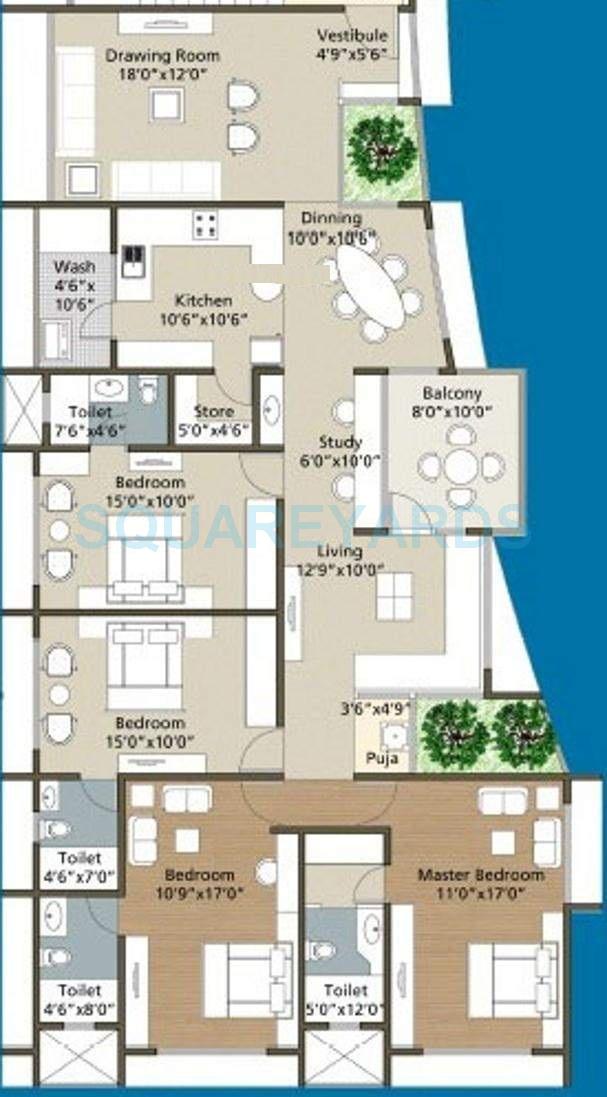 Floor plan of 4 BHK 2925 Sq. Ft. Apartment in Maruti Inspiring Realty Celesta Courtyard, Ahmedabad
