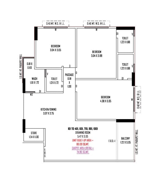 3 BHK 801 Sq. Ft. Apartment