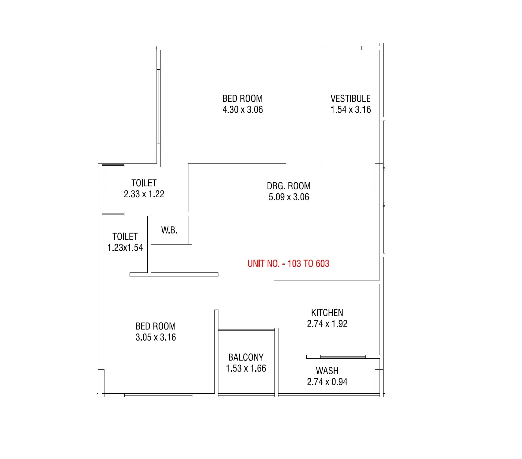 Floor plan of 2 BHK 548 Sq. Ft. Apartment in Meem Light Residency, Ahmedabad