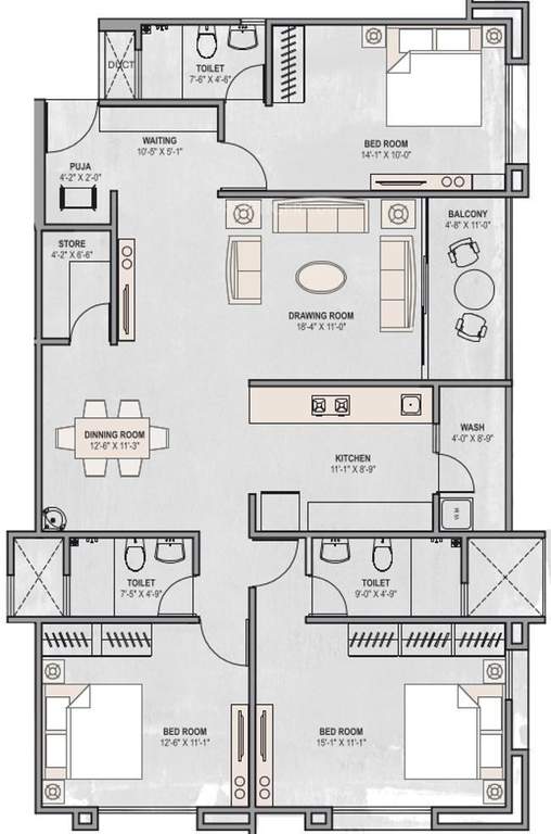 3 BHK 2075 Sq. Ft. Apartment in Merlin Opal