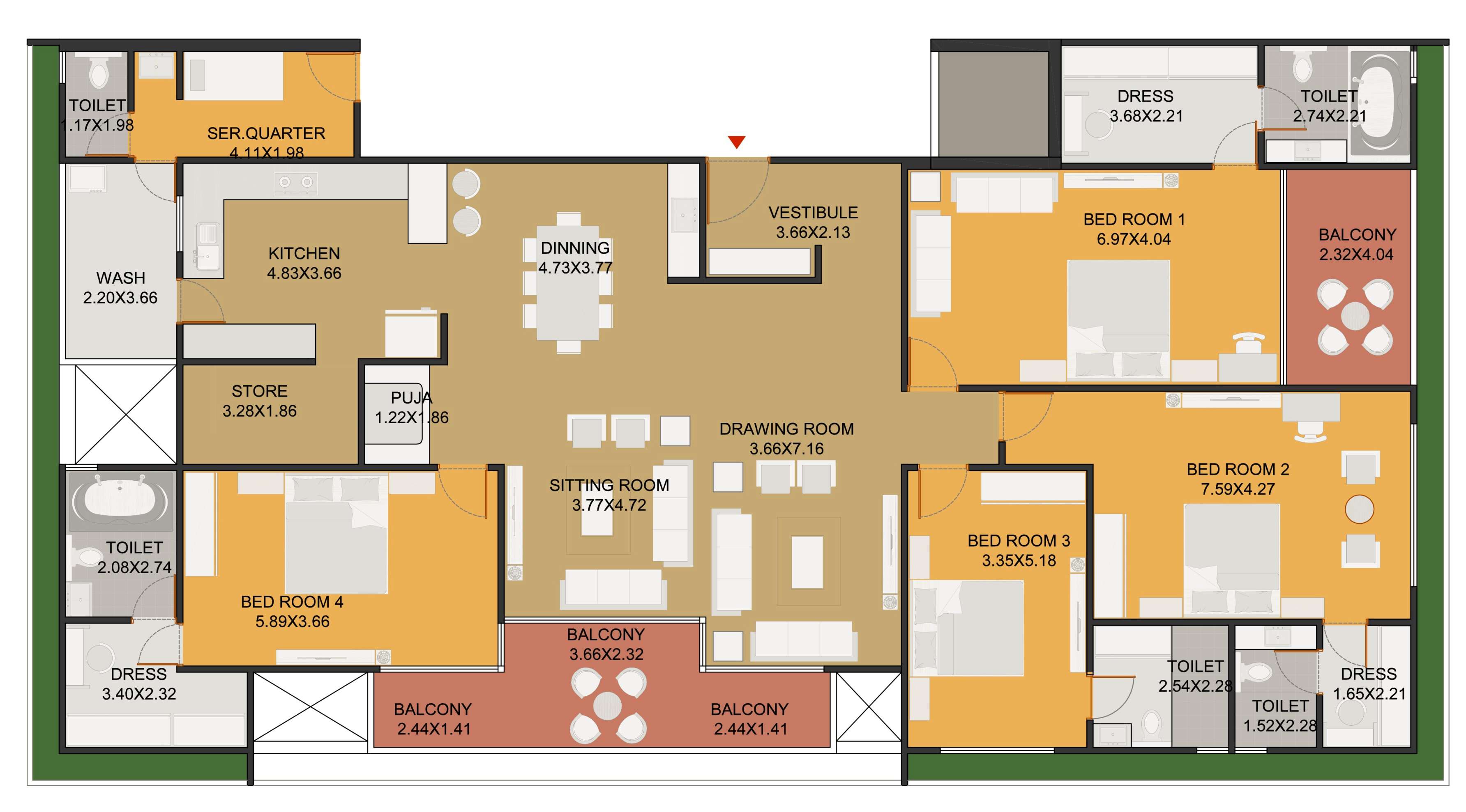 4 BHK 2422 Sq. Ft. Apartment in MK The Palladia