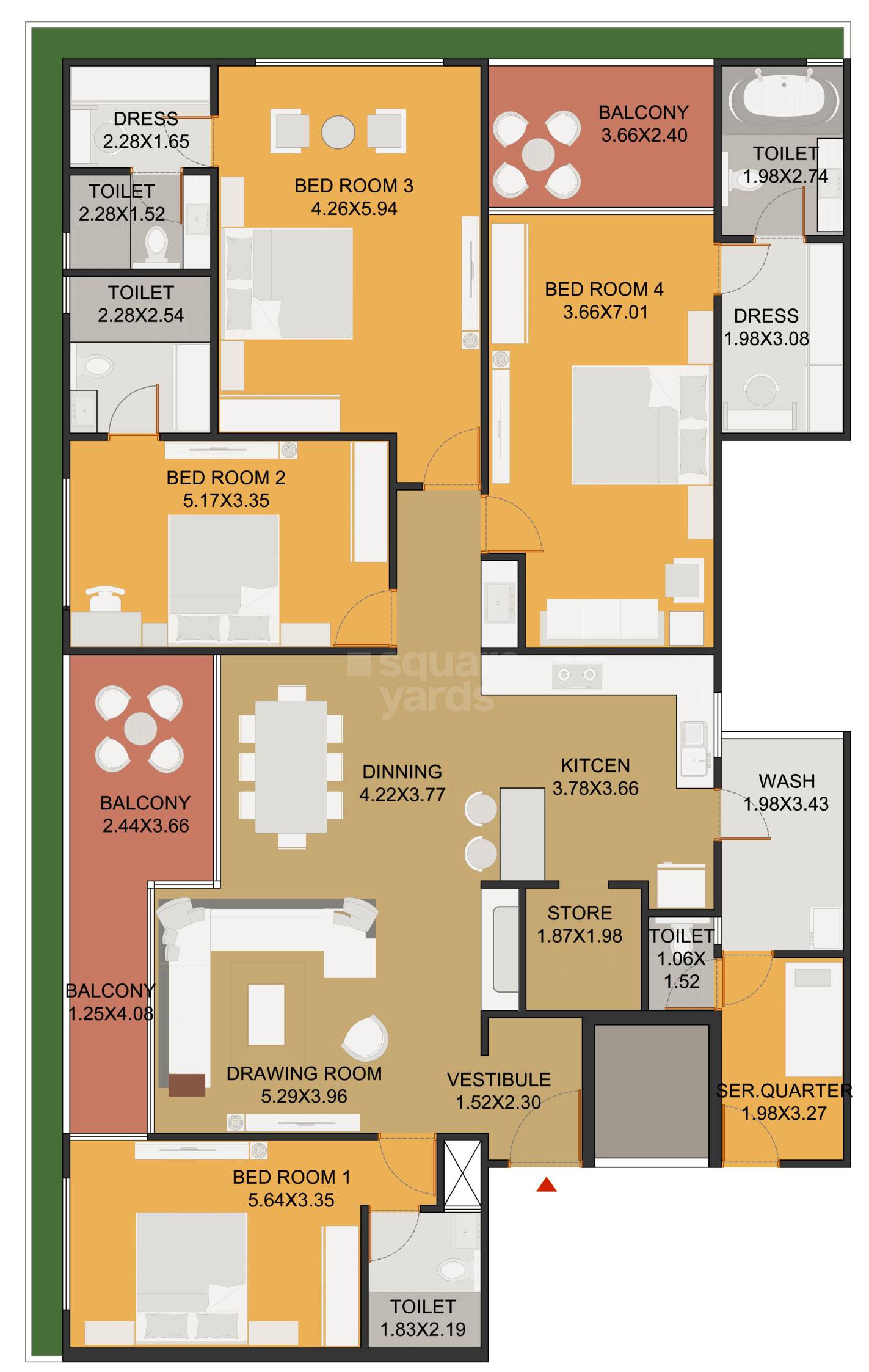 Floor plan of 4 BHK 3118 Sq. Ft. Apartment in MK The Palladia, Ahmedabad