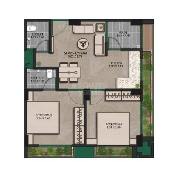 Floor plan of 2 BHK 427 Sq. Ft. Apartment in Murlidhar Greens, Ahmedabad