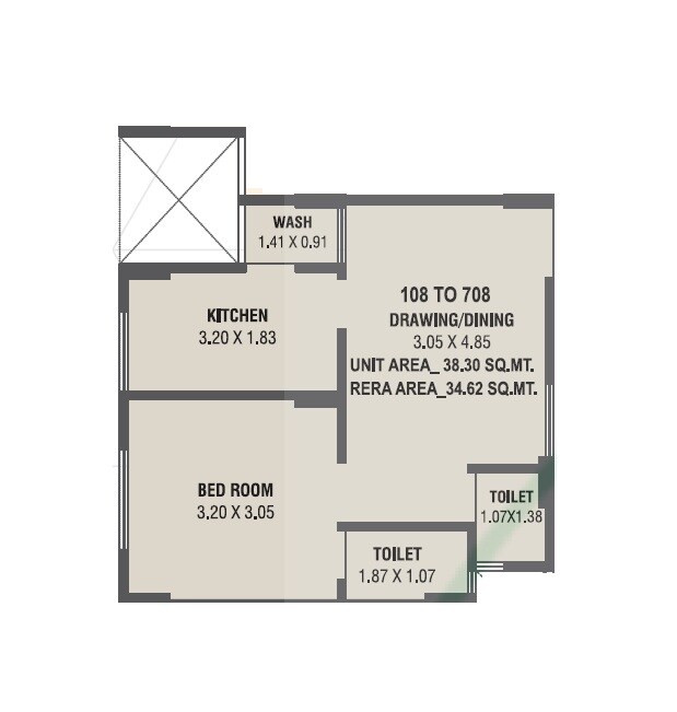 Floor plan of 1 BHK 372 Sq. Ft. Apartment in Namrata Almas Residency, Ahmedabad