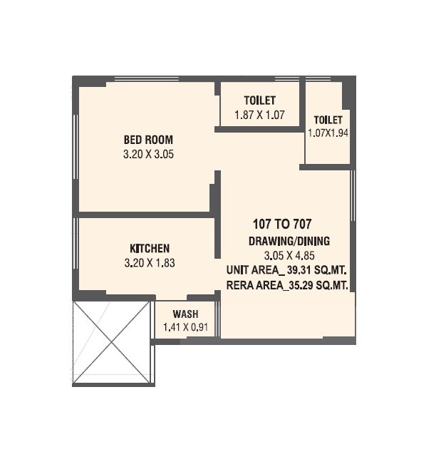 1 BHK 380 Sq. Ft. Apartment