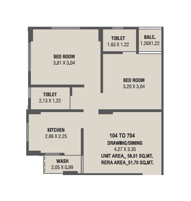 Floor plan of 2 BHK 556 Sq. Ft. Apartment in Namrata Almas Residency, Ahmedabad