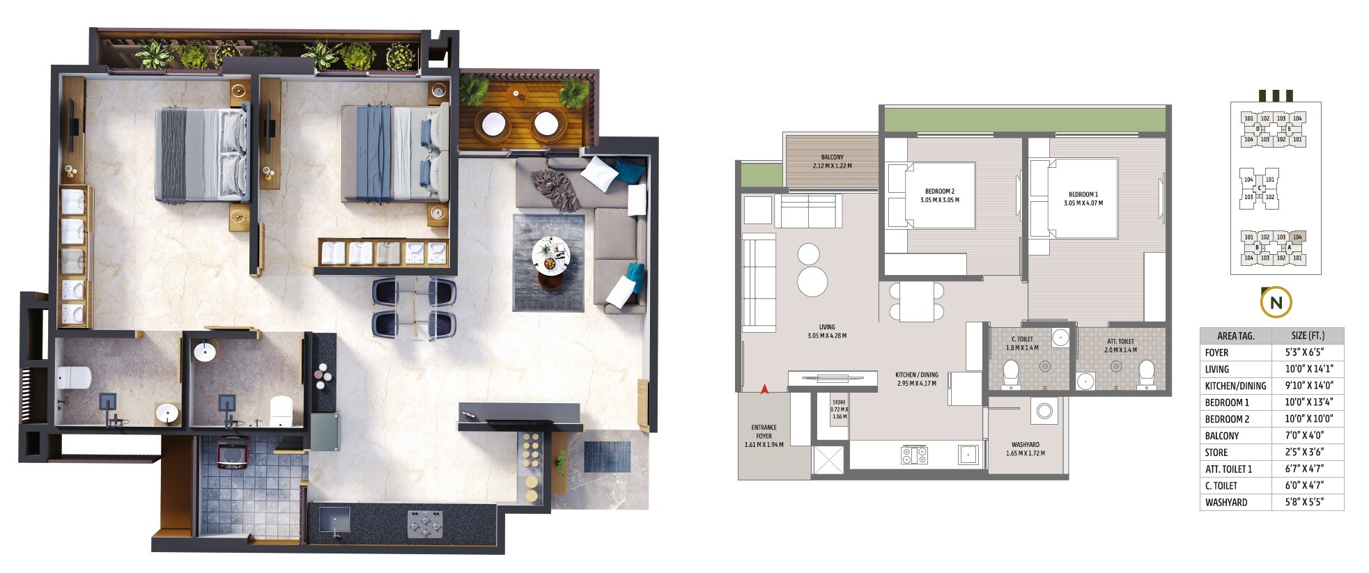 Floor plan of 2 BHK 574 Sq. Ft. Apartment in Nand Radhe Greens, Ahmedabad