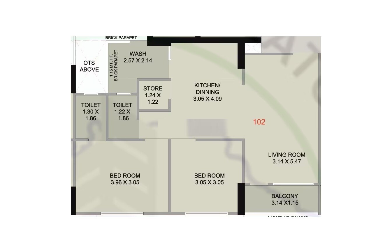 Floor plan of 2 BHK 655 Sq. Ft. Apartment in Navkar Upasana Residency, Ahmedabad