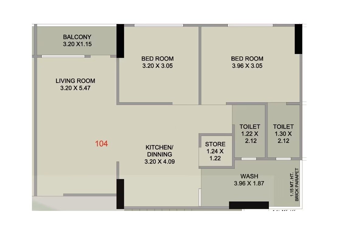 2 BHK 678 Sq. Ft. Apartment