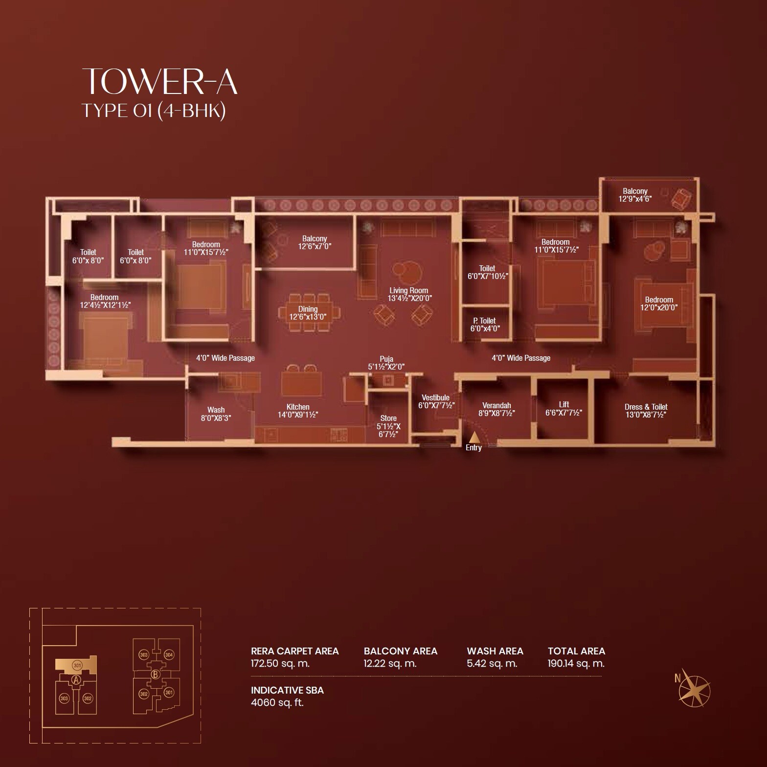 Floor plan of 4 BHK 4060 Sq. Ft. Apartment in NB Palm, Ahmedabad