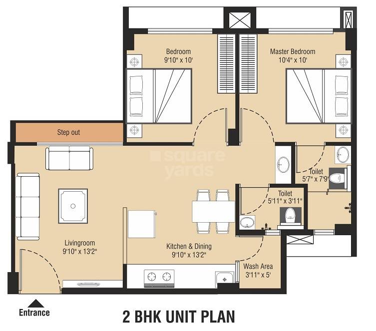 Floor plan of 2 BHK 573 Sq. Ft. Apartment in Nebula Aavas Sanand, Ahmedabad