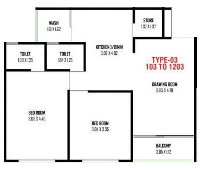Floor plan of 2 BHK 528 Sq. Ft. Apartment in Royal Rivasa, Ahmedabad