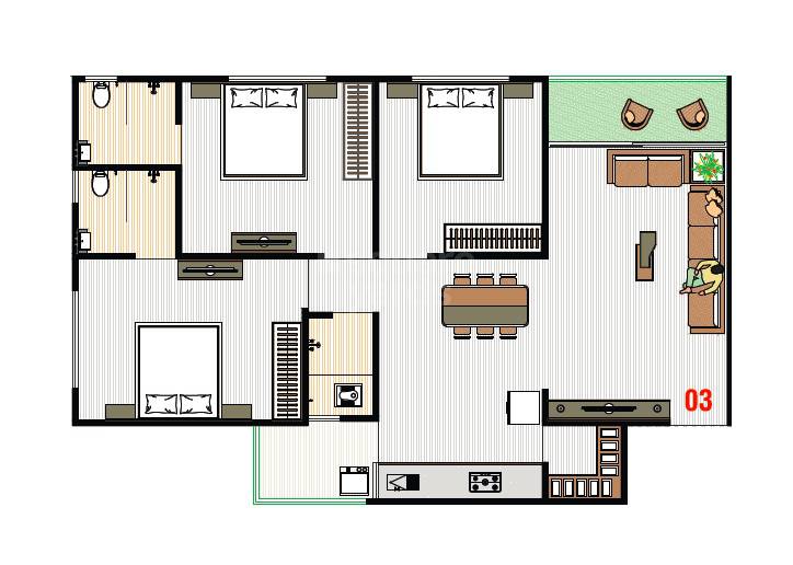 3 BHK 856 Sq. Ft. Apartment