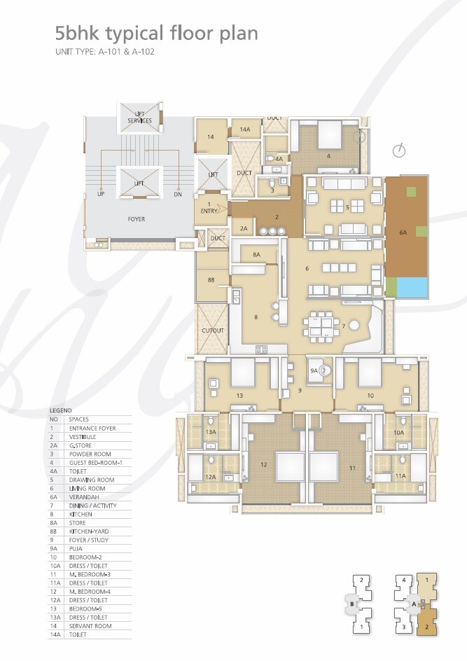 Floor plan of 5 BHK 5800 Sq. Ft. Apartment in Nishant Ratnaakar BeauMonde, Ahmedabad