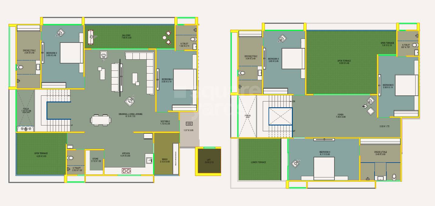 Floor plan of 5 BHK 3408 Sq. Ft. Penthouse in Om Kalhar Wing, Ahmedabad