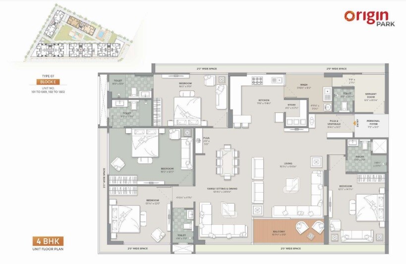 Floor plan of 4 BHK 4410 Sq. Ft. Apartment in Origin Park, Ahmedabad