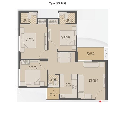 Floor plan of 3 BHK 1469 Sq. Ft. Apartment in Pacifica Amara, Ahmedabad
