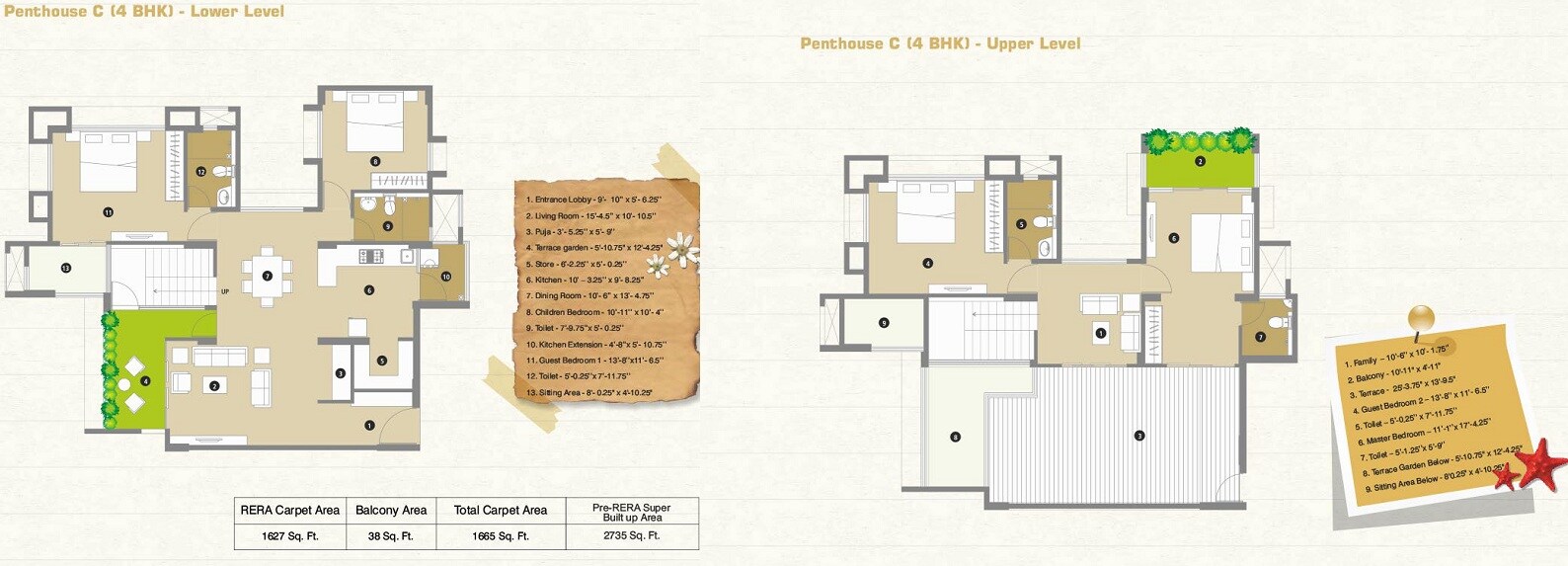 Floor plan of 4 BHK 1412 Sq. Ft. Penthouse in Pacifica Reflections, Ahmedabad