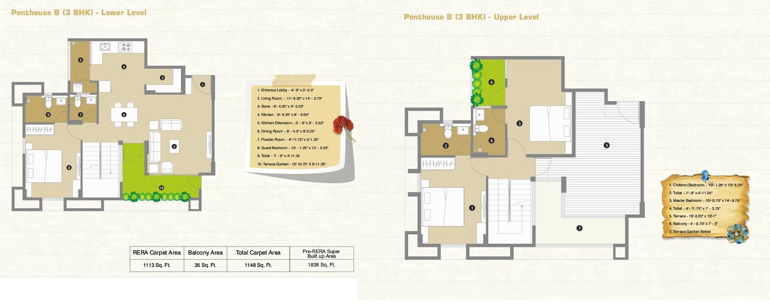 Floor plan of 3 BHK 1240 Sq. Ft. Penthouse in Pacifica Reflections, Ahmedabad