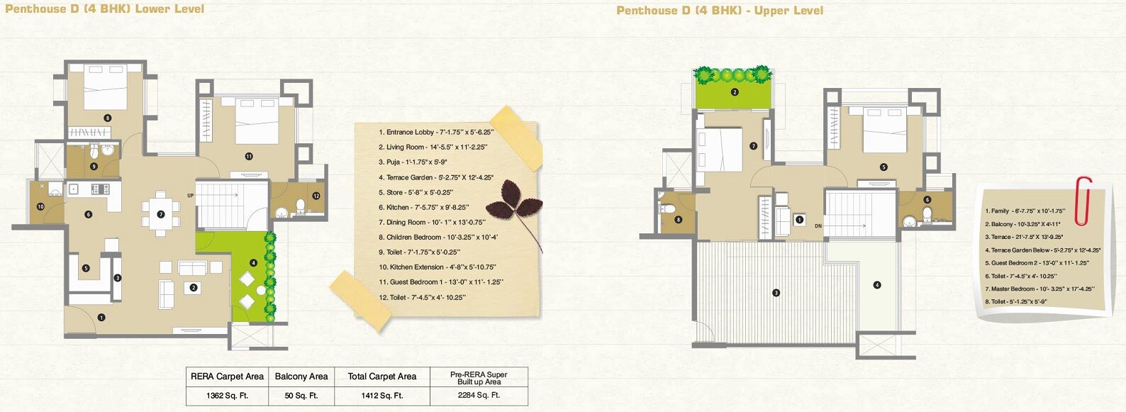 Floor plan of 4 BHK 1665 Sq. Ft. Penthouse in Pacifica Reflections, Ahmedabad