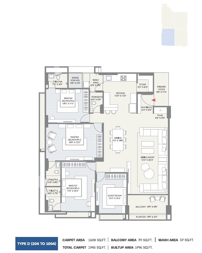 Floor plan of 4 BHK 3592 Sq. Ft. Apartment in Parkview H9, Ahmedabad