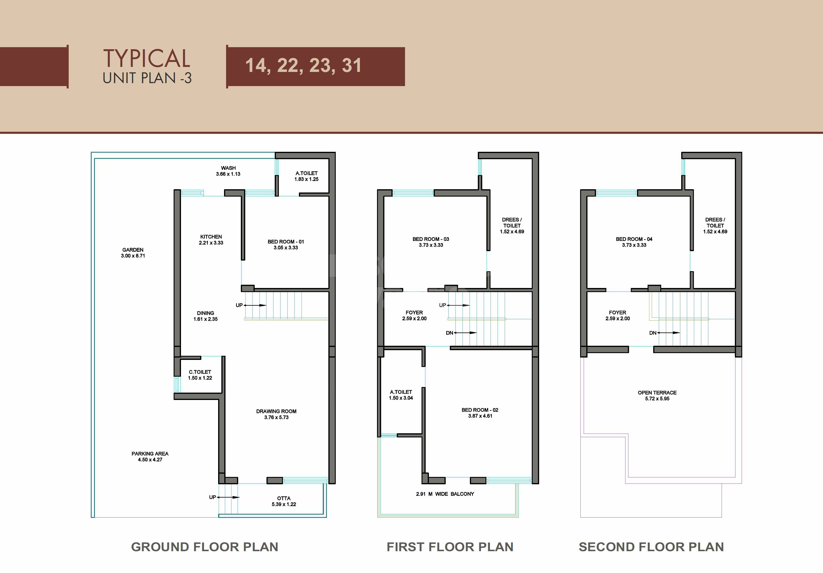 Floor plan of 4 BHK 2107 Sq. Ft. Villa in Parmeshwar Shivalay Gold, Ahmedabad