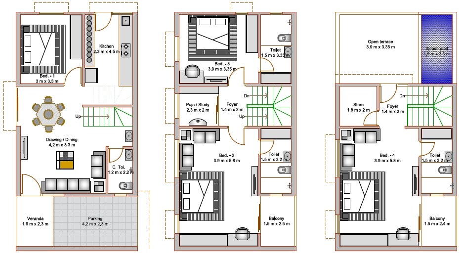 Floor plan of 4 BHK 1125 Sq. Ft. Villa in Parmeshwari Gajanan 2 Bunglows, Ahmedabad