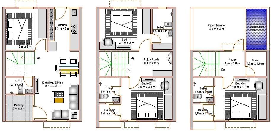 Floor plan of 4 BHK 1129 Sq. Ft. Villa in Parmeshwari Gajanan 2 Bunglows, Ahmedabad