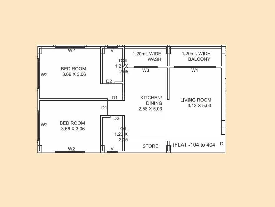 Floor plan of 2 BHK 640 Sq. Ft. Apartment in Parv Shantiban Dreams, Ahmedabad