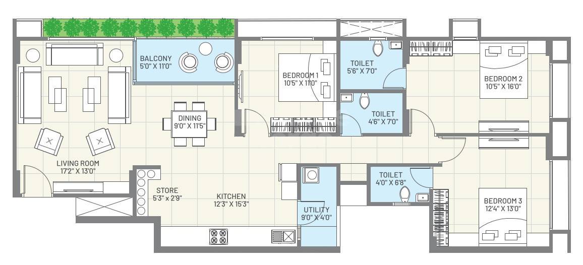 3 BHK 2340 Sq. Ft. Apartment