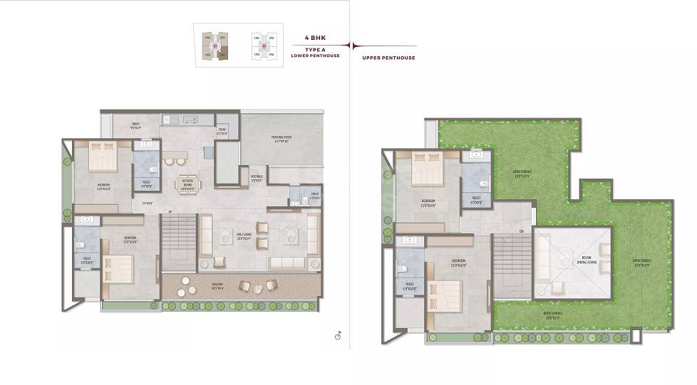 Floor plan of 4 BHK 4050 Sq. Ft. Penthouse in Polaris Calice, Ahmedabad