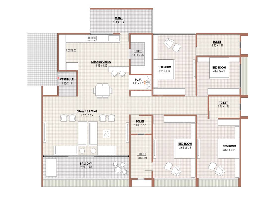 Floor plan of 4 BHK 2010 Sq. Ft. Apartment in Polaris Callisto, Ahmedabad